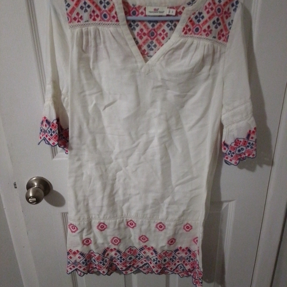 Embroidered White and Pink Women's Top